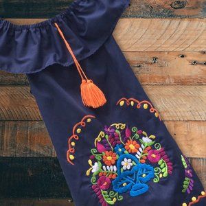 Handmade Girls Embroidered Mexican Dress - Size 6  Handmade in Mexico